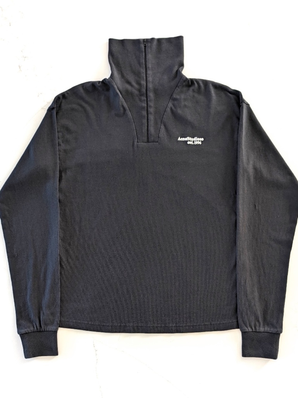 ACNE STUDIOS Half Zip Black XS Embroidered 1996 Logo Cotton Funnel Neck Pullover - Picture 1 of 14